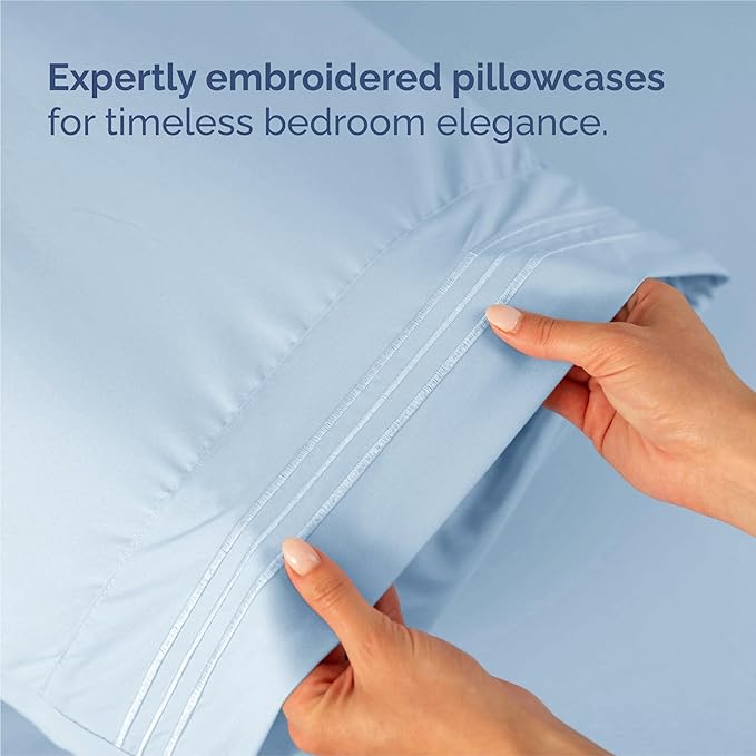 Split King Size 5 Piece Sheet Set - Comfy Breathable & Cooling Bed Sheets Set - Hotel Luxury Bedding for Women, Men, Kids, Teens, Boys & Girls - Deep Pockets, Soft, Wrinkle Free - Oeko-Tex - Sky Blue