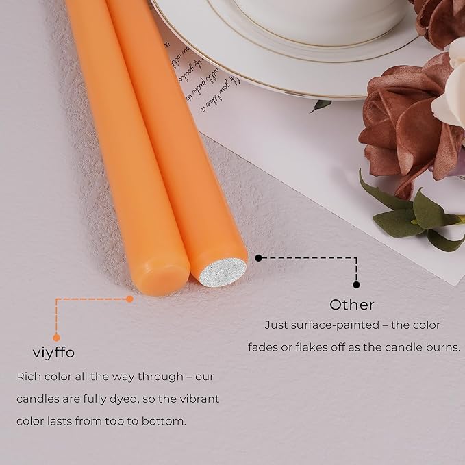 Viyffo Taper Candles 10 Inch – 4 Pack Mild Orange, Dripless, Unscented, Smokeless – 8 Hour Burn – Tall Candlesticks for Wedding, Dinner, Holiday, Party, Home Decor