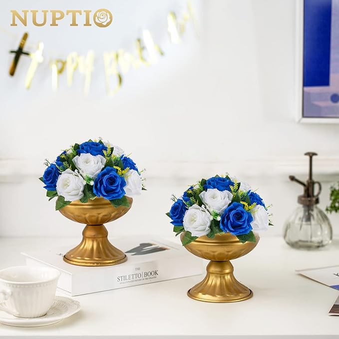 NUPTIO Flower Ball Arrangement Bouquet - 10 Pcs 9.5 inch Diameter Royal Blue Fake Flowers Roses Balls for Centerpieces Tables - Artificial Rose Arrangements for Wedding Centerpiece Table Decorations