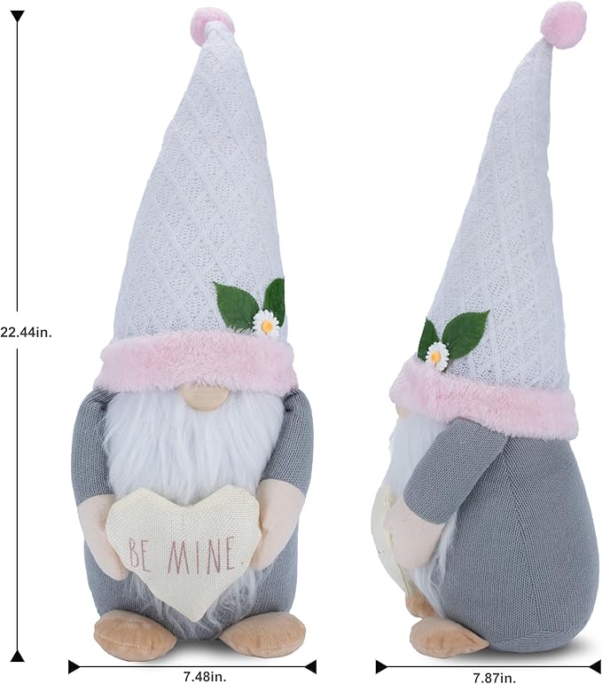 Rae Dunn Be Mine Valentine Gnomes – Gray & Pink Plush Gnome with Heart – Valentine’s Day Gnome Decor – All Season Ornaments – Valentine Gifts