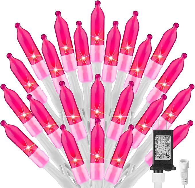 Pink Christmas Mini Lights, 39Feet 100 LED Pink String Light with 8 Lighting Modes, Connectable Valentine's Lights for Indoor Outdoor Valentine's Day Garland Wreath Holiday Decoration, White Wire