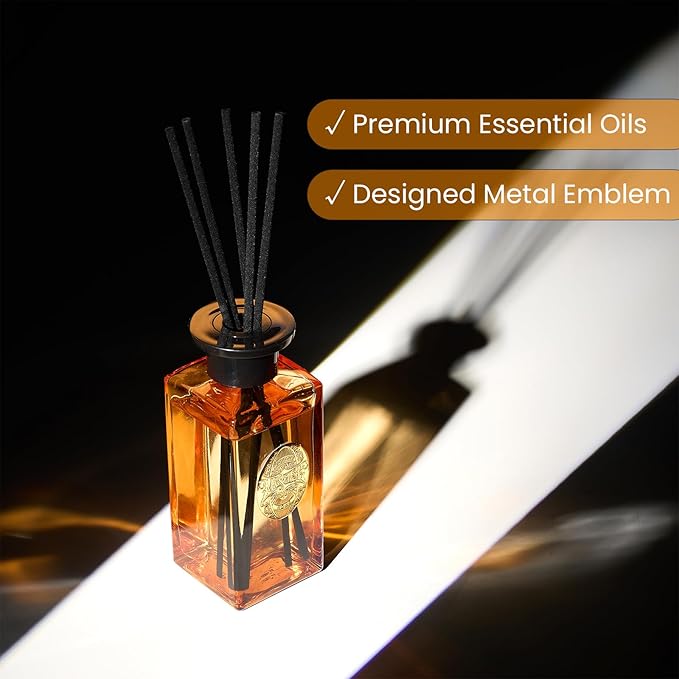 M&SENSE 6.3 oz Large Reed Diffuser Set | Cinnamon Vanilla Scent Oil Diffuser with Sticks | Hotel Collection Non-Toxic Essential Oil |for Bedroom Bathroom Living Room