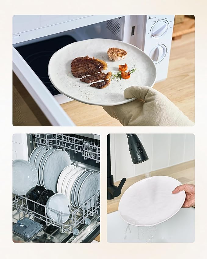 Famiware Porcelain kitchen plates and bowls set, Modern dishes set for 4, Handmade Wave Edge Dinnerware Sets, Microwave and Dishwasher Safe Tableware, Polar White (16pc)