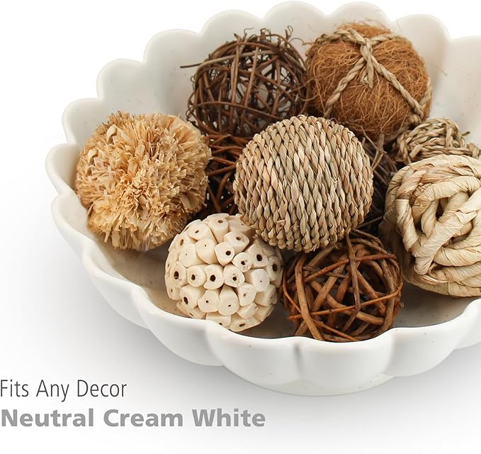 Large Fruit Bowl for Kitchen Counter-10.6" White Ceramic Fluted Scalloped Decorative Footed Bowl -Elegant Pedestal Display Bowls for Entryway Table, Perfect for Housewarming &Wedding Gift