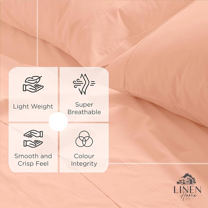 Linen Home 100% Cotton Percale Weave Fitted Sheet, Twin XL Size, Tropical Peach, 1 Deep Pocket Fitted Sheet, Fits Mattress Upto 16" Crisp and Cool Strong Bed Linen, 39"X80"+15"