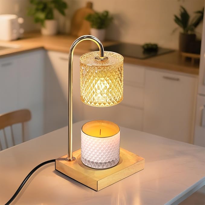 2 Pack Candle Warmer Lamp with Timer & Dimmer, Perfect Housewarming & Birthday Gifts for Women and Mom, Stylish Home Decor for Scented Wax & Jar Candles, Elegant Amber Glass Design
