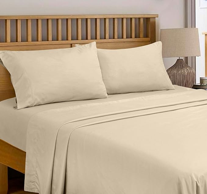 Royale Linens 300 Thread Count 100% Long Staple Combed Cotton Flat Sheet - Super Soft - Top Sheets - Full Flat Sheet Sold Separately - Breathable, Cool & Crisp Percale Sheets Only (Full, Cream)