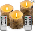 Birch Bark Effect Flameless Candles Battery Operated Pillar Real Wax Flickering Electric LED Candle Sets with Remote Control Cycling 24 Hours Timer, 4" 5" 6" Pack of 3