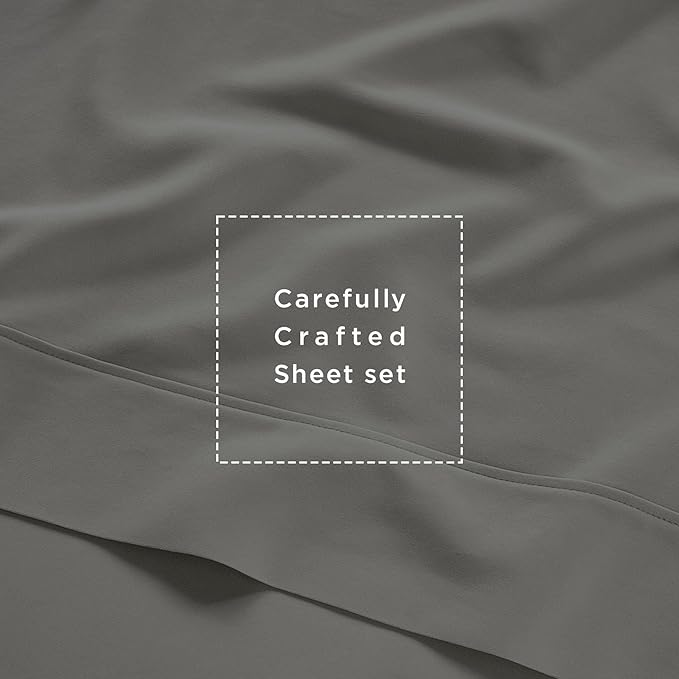 Threadmill Cotton Twin XL Sheet Set | 100% Cotton Sheets for Twin XL Size Bed | Solid Sateen Twin XL Bed Sheets Set with 16” Deep Pocket | Soft Breathable 3-Piece Cooling Sheet Set | Dark Grey