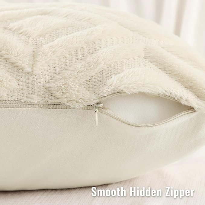 decorUhome Couch Throw Pillow Covers 22x22 Set of 2, Decorative Soft Plush Faux Wool Neutral Accent Pillow Covers for Bed Sofa Living Room, Beige