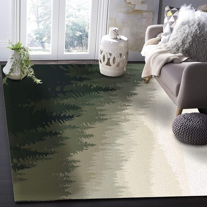 Large Area Rugs 5' x 7' Throw Carpet Floor Cover Nursery Rugs For Children/Kids, Northern World with Coniferous Trees Scandinavian Woodland, Modern Kitchen Mat Runner Rugs For Living Room/Bedroom