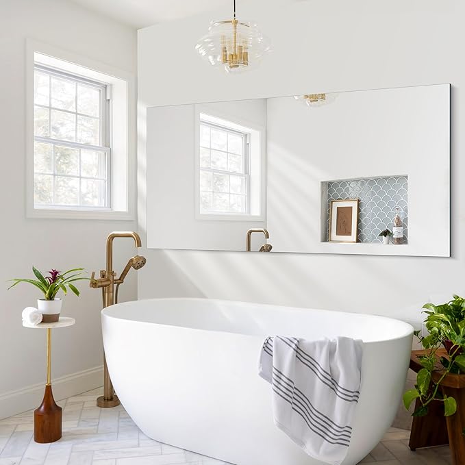 Frameless Mirror, 30x60 Inch Large Bathroom Mirrors for Wall, Upgraded Shatterproof Rectangle Vanity Mirror Over Sink with Polished Edge for Bathroom,Bedroom,Living Room and Entryway