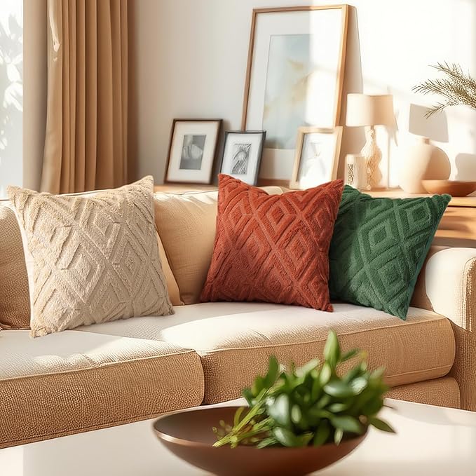 decorUhome Fall Couch Throw Pillow Covers 22x22 Set of 2, Decorative Soft Plush Faux Wool Neutral Accent Pillow Covers for Bed Sofa Living Room, Rust