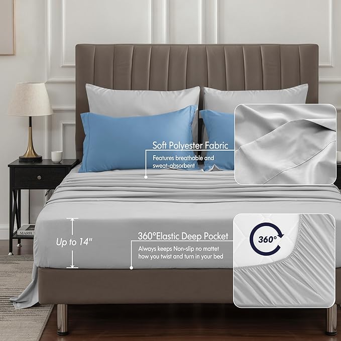 BEDELITE King Size Comforter Set 7 Pieces Bed in A Bag - Soft Microfiber Reversible Blue Bed Set with Comforters, Sheets, Pillowcases & Shams, Cozy Luxury Bedding Sets for All Season