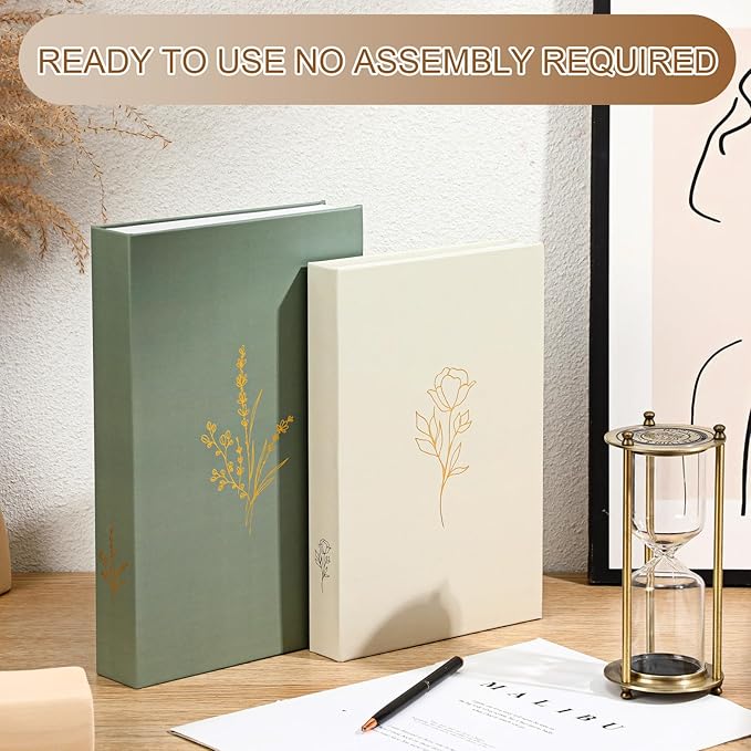 Set of 2 Decorative Books Boxes, Faux Books Stacked for Decoration for Coffee Tables Modern Home Bookshelves Decor, Fake Fashion Photo Storage Boxes(Sage Green Beige)