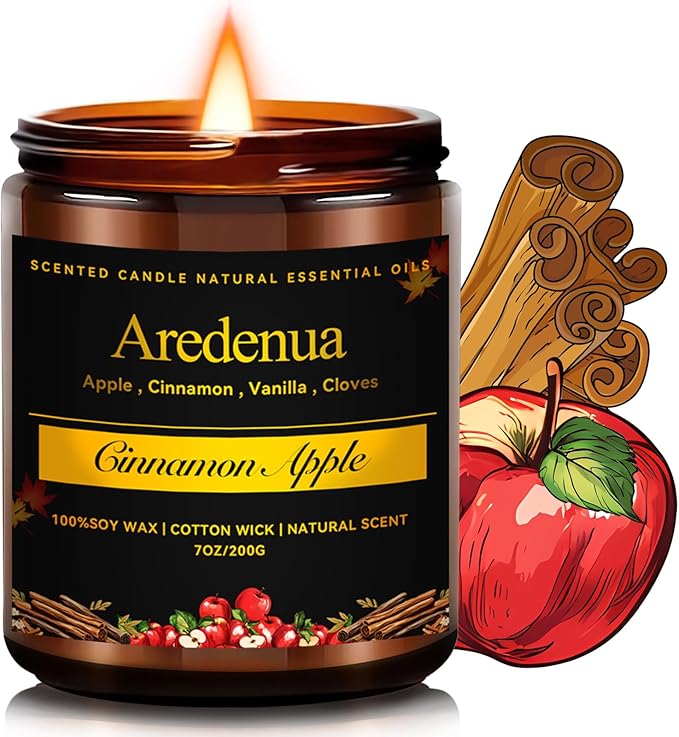 Fall Candles - Apple & Cinnamon Candle | Apple Scented Candles, Thankingsgiving Candle for Autumn, 7 OZ Soy Candles for Home Scented - Fall Gifts for Women Men