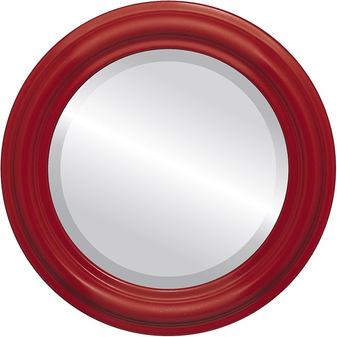 OVALCREST Round Beveled Wall Mirror for Home Decor - Philadelphia Style - Holiday Red - 28x28 Outside Dimensions