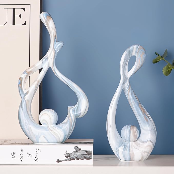 Blue Table Sculptures Home Decor, Living Room Decor Accents, Ceramic Statue Abstract Art Sculpture Table Centerpieces, Modern Shelf Decoration Entryway Table Decor