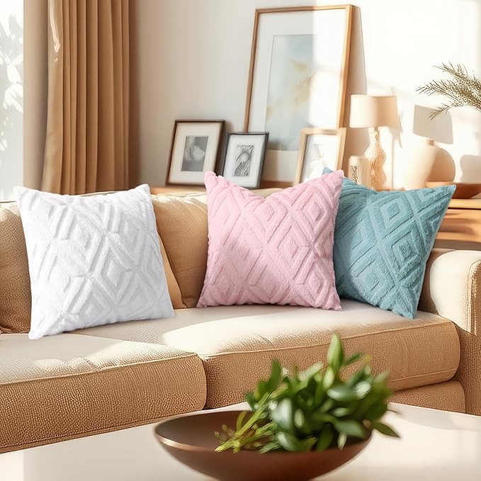 decorUhome Couch Throw Pillow Covers 24x24 Set of 2, Decorative Soft Plush Faux Wool Neutral Accent Pillow Covers for Bed Sofa Living Room, Light Pink