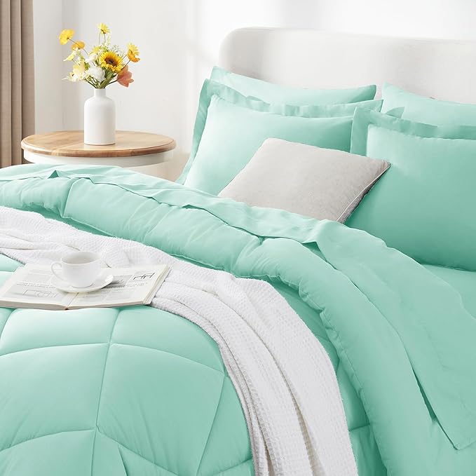 CozyLux Full Size Comforter Sets Mint Green - 7 Pieces Bed in a Bag Full, Luxury Soft Bed Set for All Seasons, Bedding Set with Down Alternative Comforter, Sheets, Pillowcases & Shams