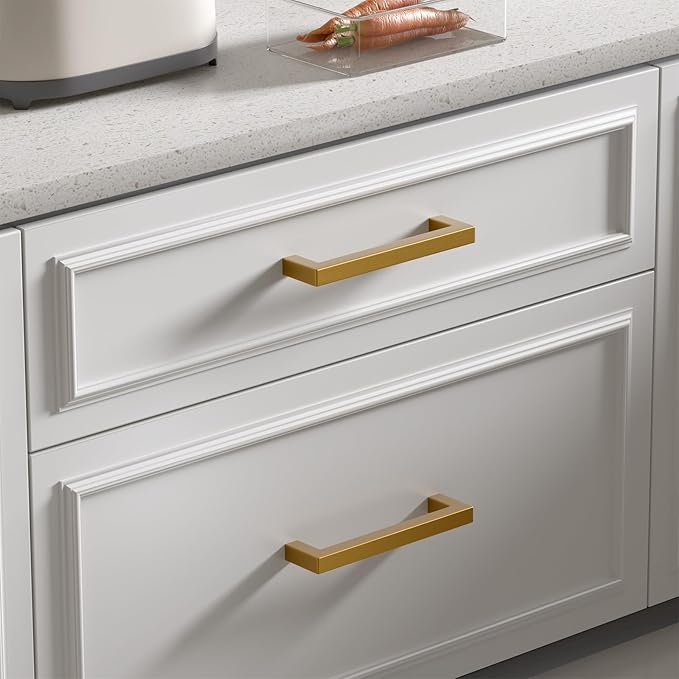 goldenwarm 5 Pack Champagne Bronze Cabinet Pulls Gold Cabinet Handles 2-1/2 Inch Champagne Gold Drawer Pulls Brushed Bronze Drawer Handles Kitchen Square Hardware for Bathroom Dresser