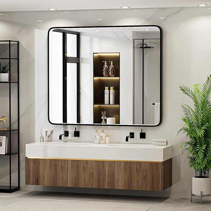 43X36 Inch Black LED Bathroom Mirror with Lights,Metal Frame Lighted Vanity Mirror,Anti Fog,Dimmable(Horizontal/Vertical)