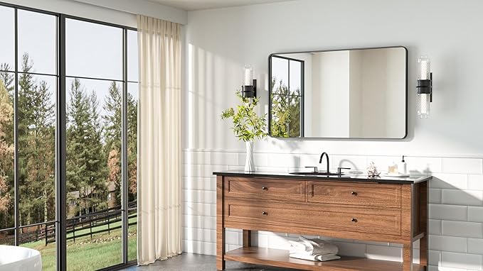 TETOTE Black Mirror 40 x 24 Inch Matte Black Bathroom Mirrors, Tempered Glass, Modern Farmhouse Wall Mounted Mirror for Decorative(Horizontal/Vertical)