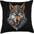 Vikings Scandinavian Wolf Lover Wolf Wearing Viking Helmet Nordic Norse Mythology Norwegian Throw Pillow, 18x18, Multicolor