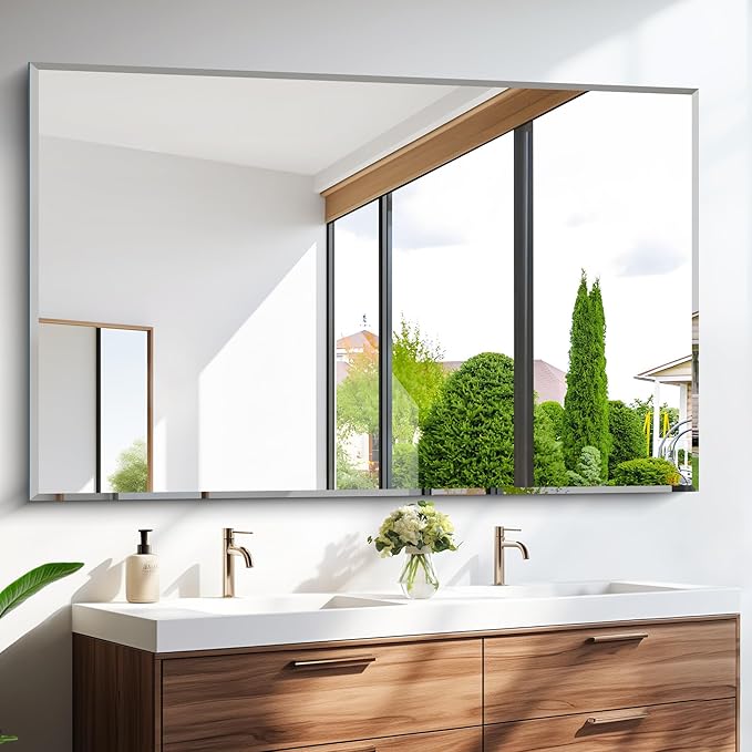 60x36 Large Beveled Mirror, Frameless Beveled Bathroom Mirrors for Over Sink, Upgraded Shatterproof Beveled Frameless Vanity Mirror for Bathroom,Bedroom,Living Room and Entryway