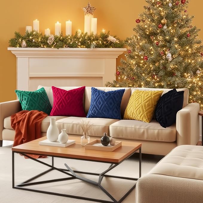 decorUhome Christmas Couch Throw Pillow Covers 12x20 Set of 2, Decorative Soft Plush Faux Wool Lumbar Neutral Accent Pillow Covers for Bed Sofa Living Room, Red