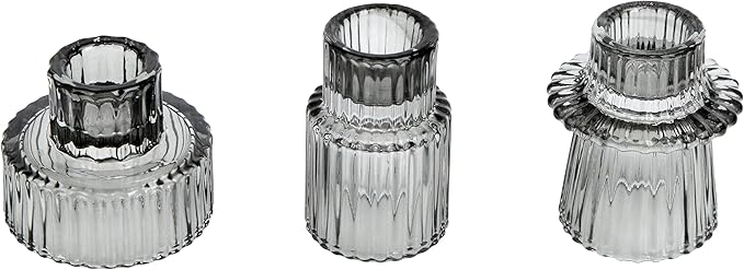 Vixdonos Taper Glass Candlestick Holders Tealight Candle Holders for Table Centerpieces, Wedding Decor and Dinner Party (3 Pcs, Gray)
