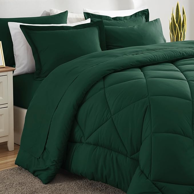 CozyLux Full Size Comforter Sets Emerald Green - 7 Pieces Bed in a Bag Full, Luxury Soft Bed Set for All Seasons, Bedding Set with Down Alternative Comforter, Sheets, Pillowcases & Shams