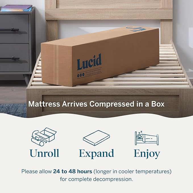 Lucid 5 Inch Memory Foam Mattress – Low Profile - Firm Feel - Infused with Bamboo Charcoal and Gel - Bed in a Box - Temperature Regulating - Breathable - Twin Size
