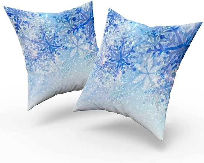 Giwawa White Blue Snowflake Pillow Cover Set of 2 Merry Christmas Snow Throw Pillowcases Winter Xmas Falling Crystal Nature Ice Cushion Covers for Sofa Bedding Car Home Couch Decor 18"x18"