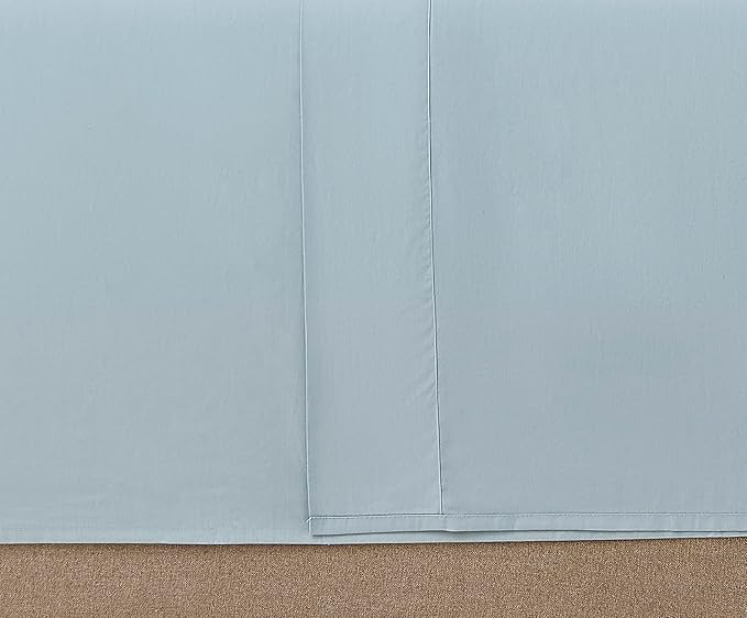 Linen Closet Organic 100% Cotton Queen Sheet 4 Pcs Set, 18” Deep Pocket, Light Blue | Lightweight, Eco-Friendly Cotton, Percale Softness, Durable & Breathable, Naturally Cooling | All Season Comfort