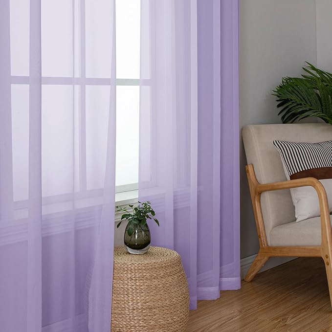 Chyhomenyc Lilac Sheer Curtains 84 Inch Length 2 Panels, Light Filtering Soft Airy Voile Rod Pocket Sheer Window Drapes for Bedroom Living Room, Each 42Wx84L Inches