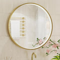 24 Inch Round LED Bathroom Mirror, Gold Metal Framed Lighted Mirror for Bathroom, Wall Mouted LED Vanity Mirror with Lights, 3 Colors and Stepless Dimmable, Anti-Fog, Memory