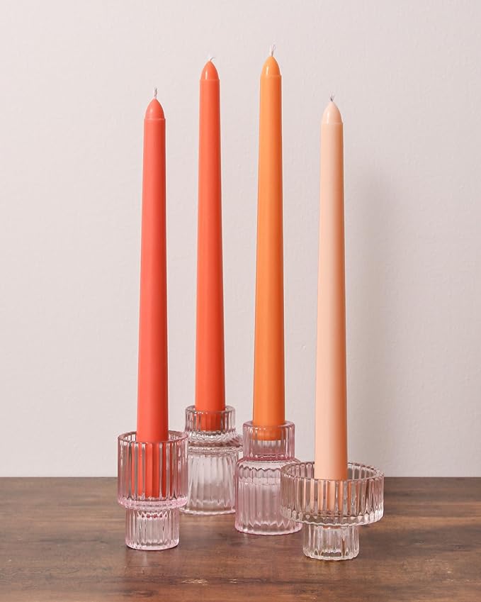 Viyffo 10 Inch Taper Candles-12 Pack Orange, Unscented, Dripless, Smokeless– 8 Hour Burn – Long Tall Tapered Candlesticks for Wedding, Dinner, Holiday, Party, Home Decor Natural Color Series