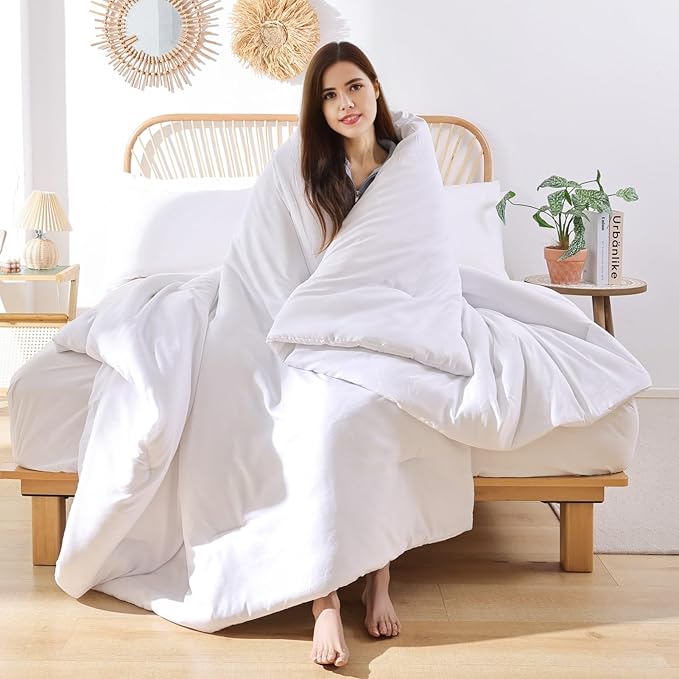 ROSGONIA White Queen Comforter Set, 3pcs(1 Boho White Comforter & 2 Pillowcases) All Season Soft Bedding Lightweight Bedspread Blanket Quilt