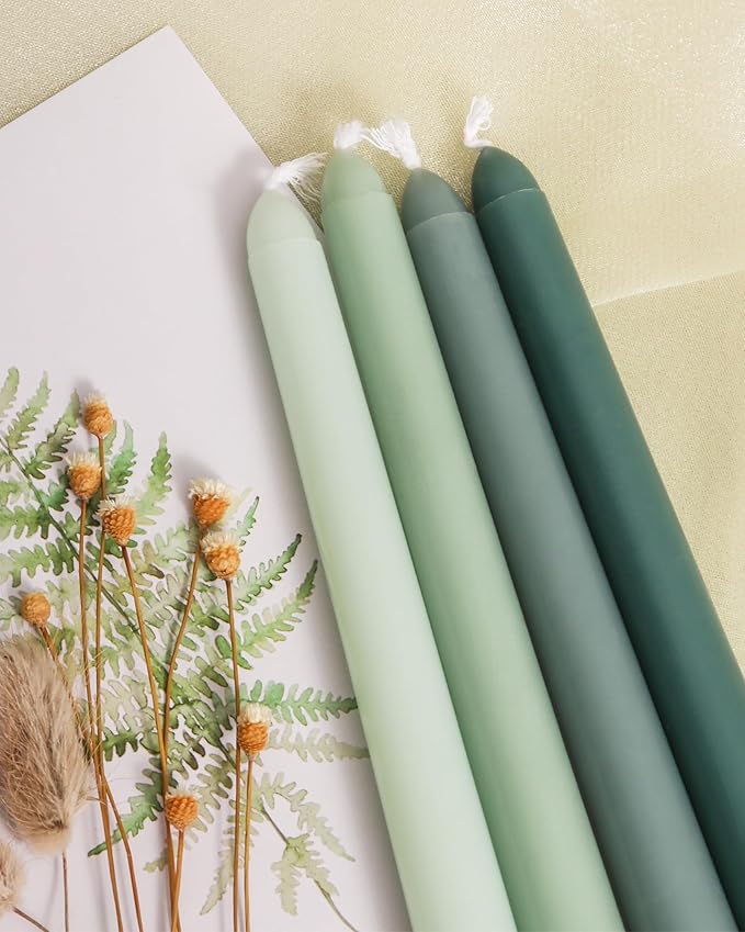 Viyffo Taper Candles 12 Inch 4 Pack Green, 9 Hour Burn Unscented Dripless & Smokeless Decorative Candles for Dinner, Wedding & Home Decor