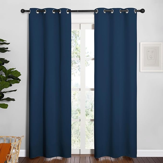 NICETOWN Window Curtain Panels, Thermal Insulated Solid Grommet Blackout Draperies/Drapes for Basement (Moroccan Blue, 1 Pair, 34 by 84-inch)