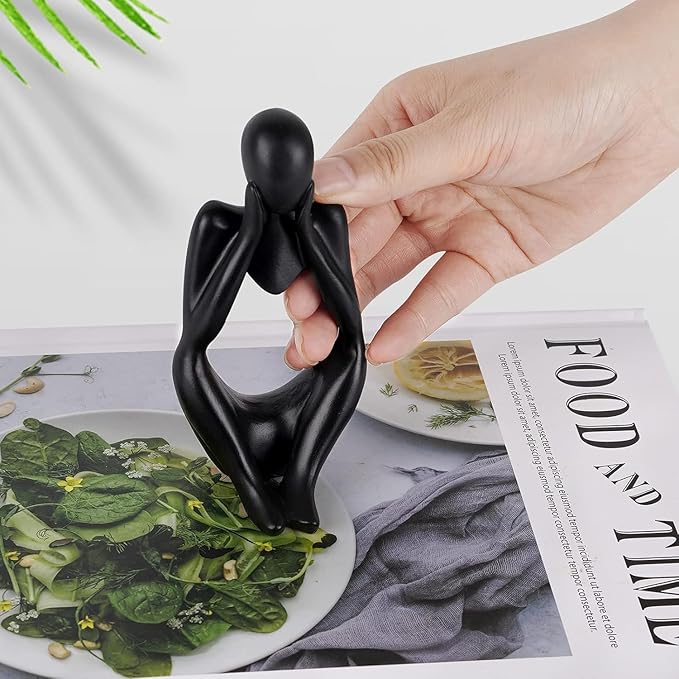 Creative Resin Thinker Minimal Abstract Art Sculpture Statue Figurines Home Office Bookshelf Desktop Decor (Black, Focus, Small)
