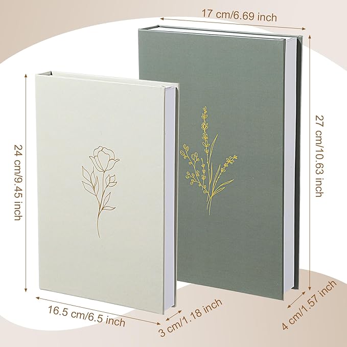 Set of 2 Decorative Books Boxes, Faux Books Stacked for Decoration for Coffee Tables Modern Home Bookshelves Decor, Fake Fashion Photo Storage Boxes(Sage Green Beige)