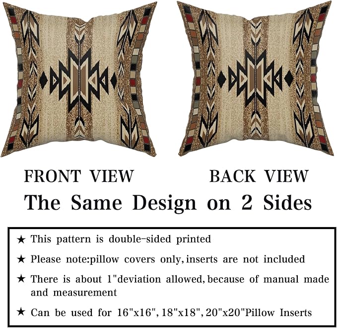 Giwawa Southwestern Throw Pillow Covers 20"x20", Rustic Terracotta Native American Pillowcases, Aztec Tribal Geometric Print Square Cushion Covers for Sofa Couch Bedding Car Decor, Set of 2