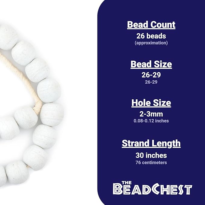 Jumbo Recycled Glass Beads, 21–25mm – African Sea Glass for Wall Hangings, Coffee Table Decor, Shelf Styling, and Home Accents – (Opaque White) – The Bead Chest