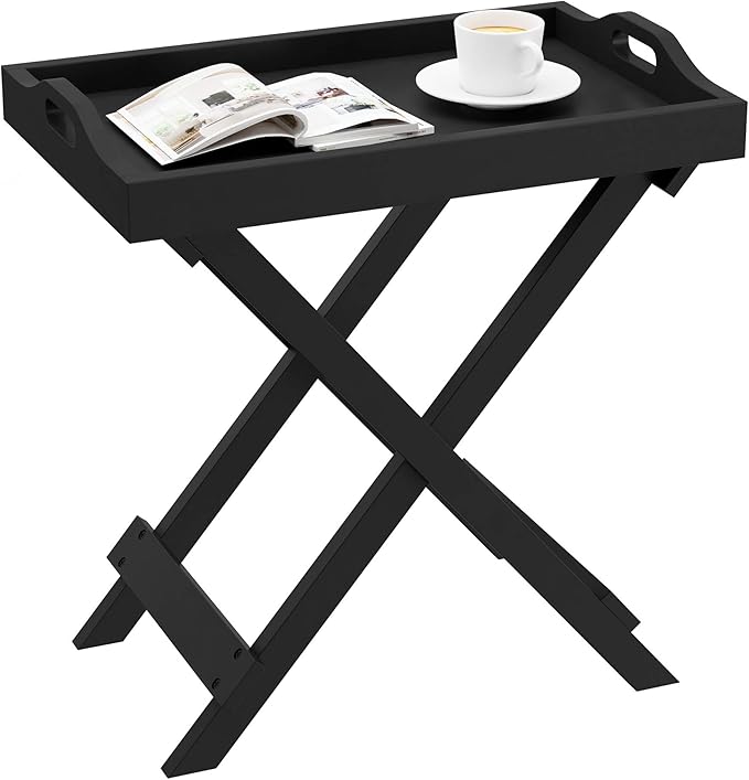 Folding TV Tray Table - Contemporary Side Table with Removable Tray Top for Food Serving, Decor, or Meals - Portable End Furniture for Living Room, Bedroom, or Home Office by Lavish Home (Black)