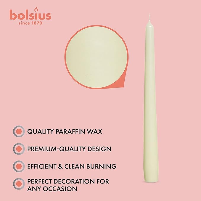 BOLSIUS Unscented 10-Inch Ivory Dinner Candles, 4-Pack - 8 Hour European Quality, Smokeless
