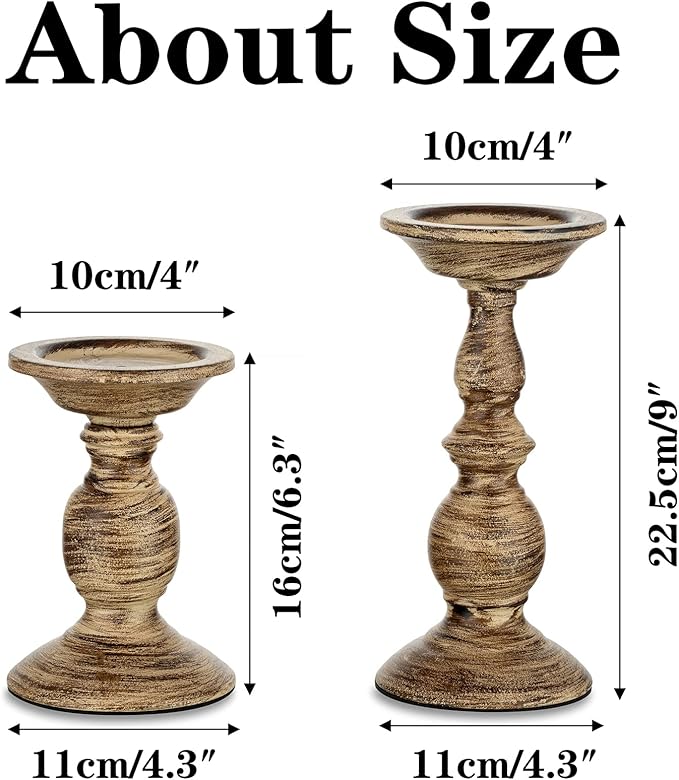 Sziqiqi Vintage Pillar Candle Holders Distressed Metal Candleholder, Shabby Chic Candle Stand Candlestick Holder Decorative Table Centerpiece Fireplace Decor Set of 2