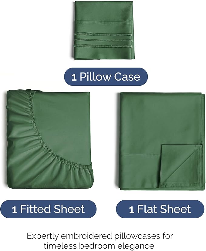 Twin Size 3 Piece Sheet Set - Comfy Breathable & Cooling Bed Sheets Set - Hotel Luxury Bedding for Women, Men, Kids, Teens, Boys & Girls - Deep Pockets, Soft, Wrinkle Free - Oeko-Tex - Emerald Green