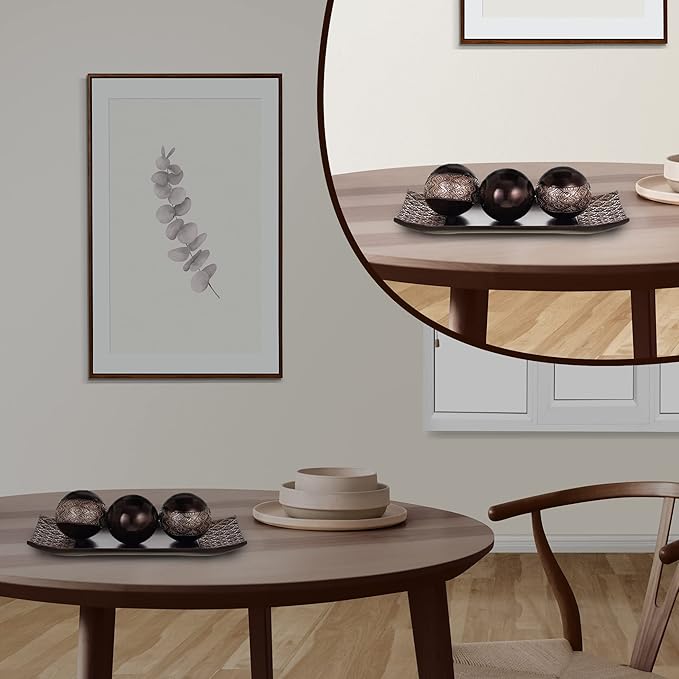 HomeRoots Tray and Orbs Balls | Centerpiece Table Decorations | Home Decor |Decorative Accents Balls for Living Room, Coffee, and Dining Table Decor |Set of 3 | Brown Decor